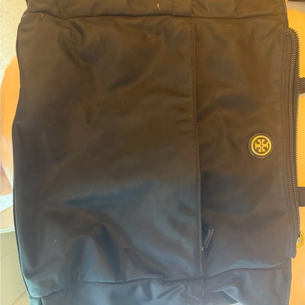 Tory Burch Black Nylon Diaper Bag with Gold Logo